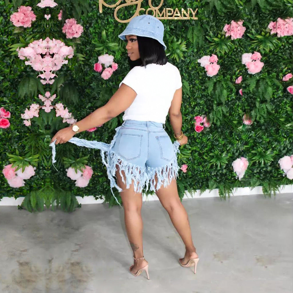 Women Ripped Tassel Denim Shorts 8