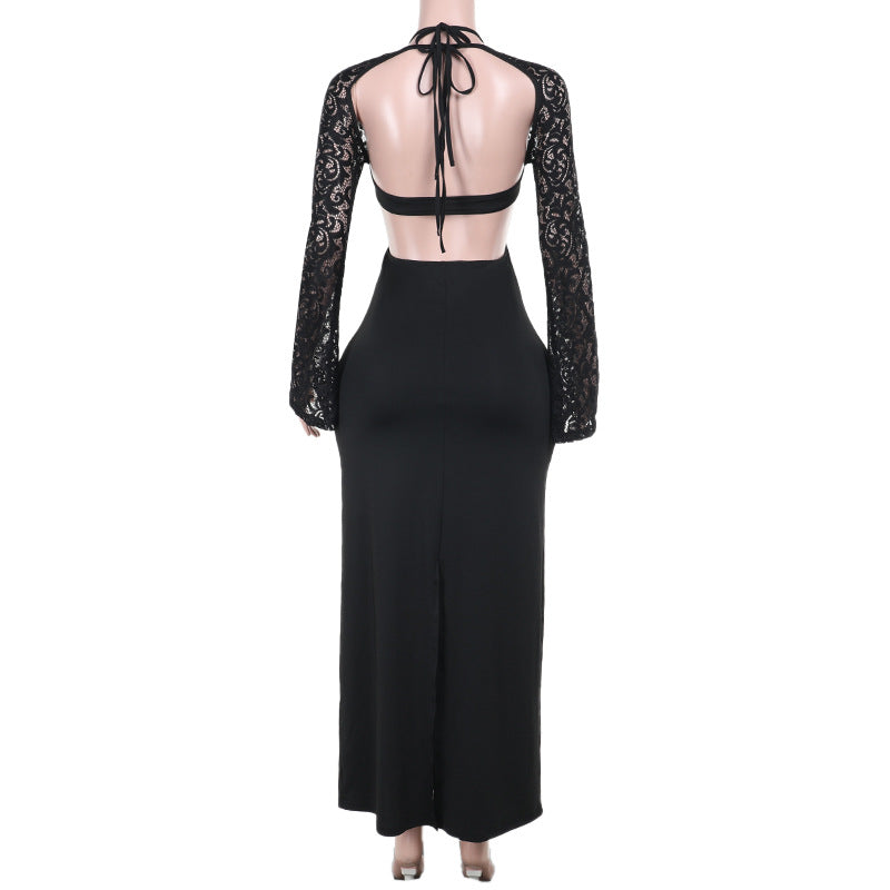 Autumn Chic Slim Lace Long Sleeve Hollow Long Dress 7