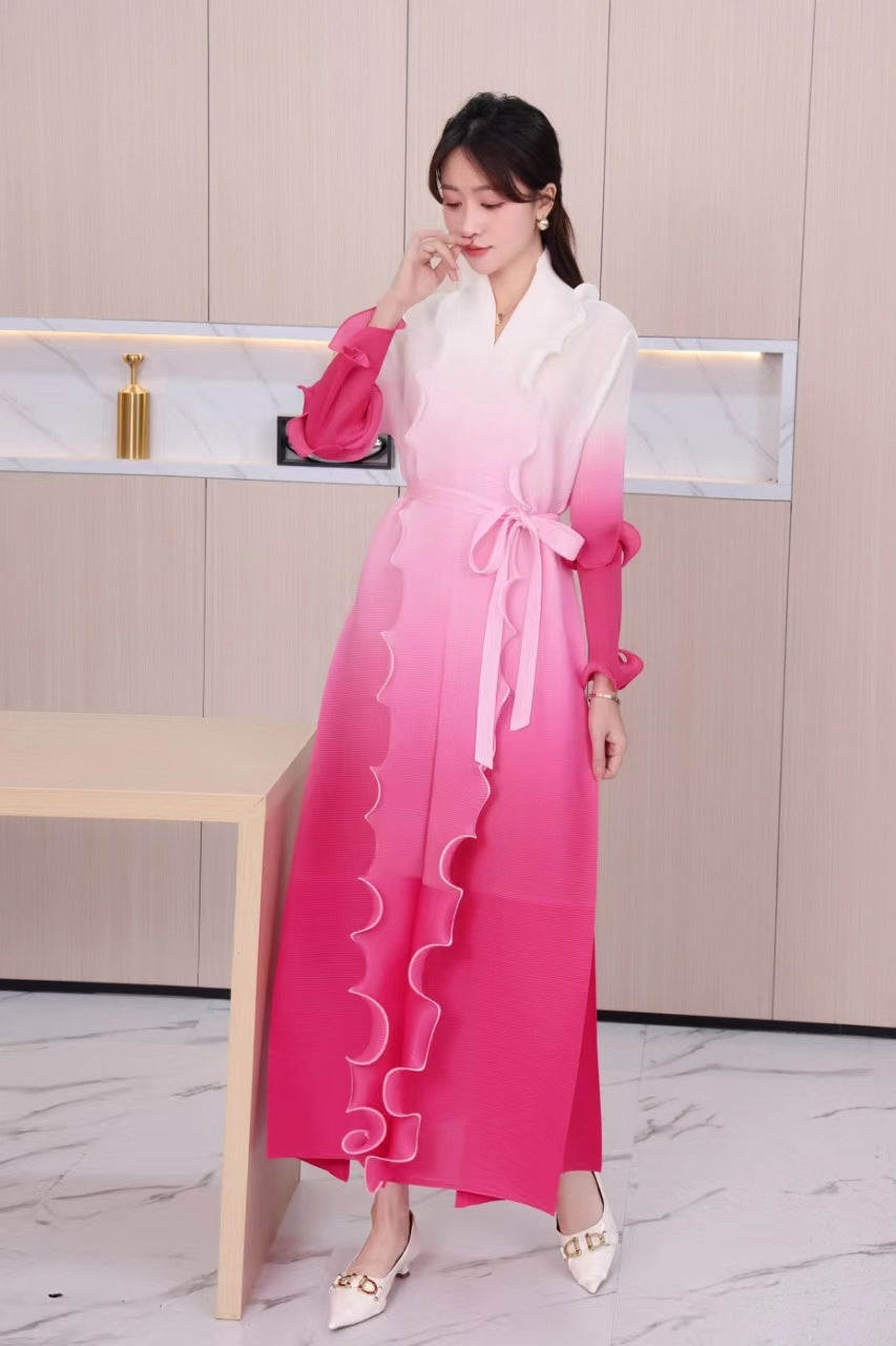 Ruffle Plus Size Fashion Elegant Chic Loose Ombre Long Dress 14