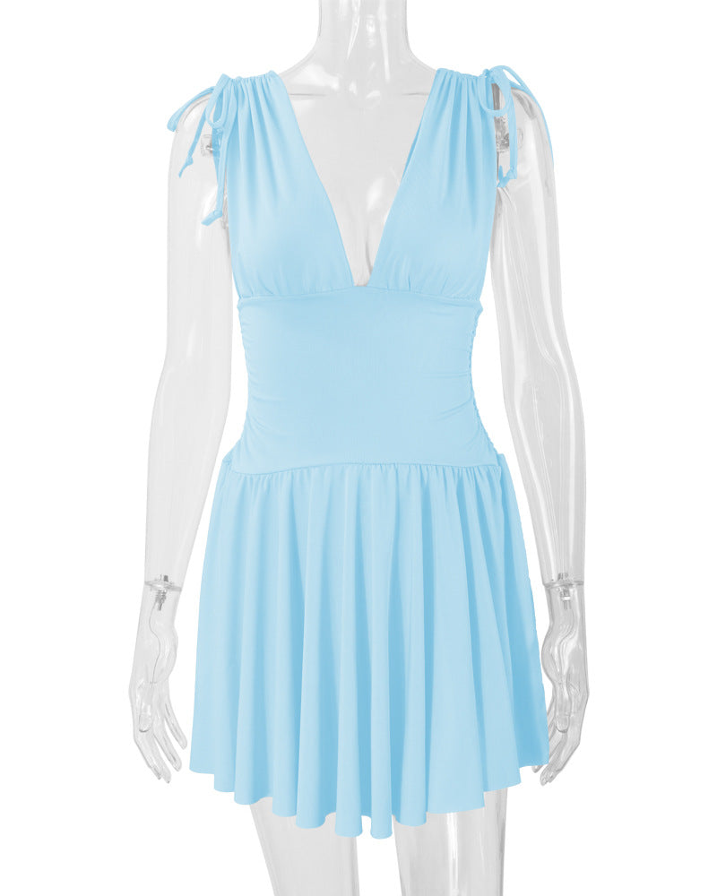 Women's Summer Sleeveless Sexy Deep V Slim Fit Pleated Dress 23