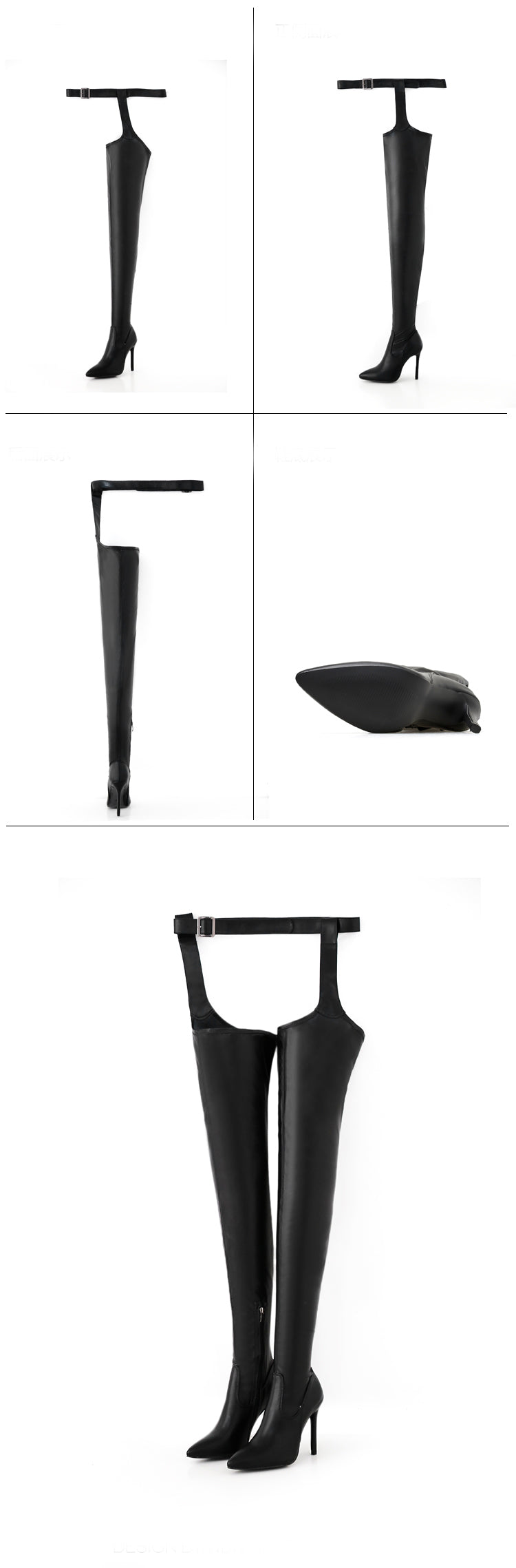 Stiletto Pointed Toe Sexy Over-The-Knee Boots Plus Size High-Heeled Leather Boots 18