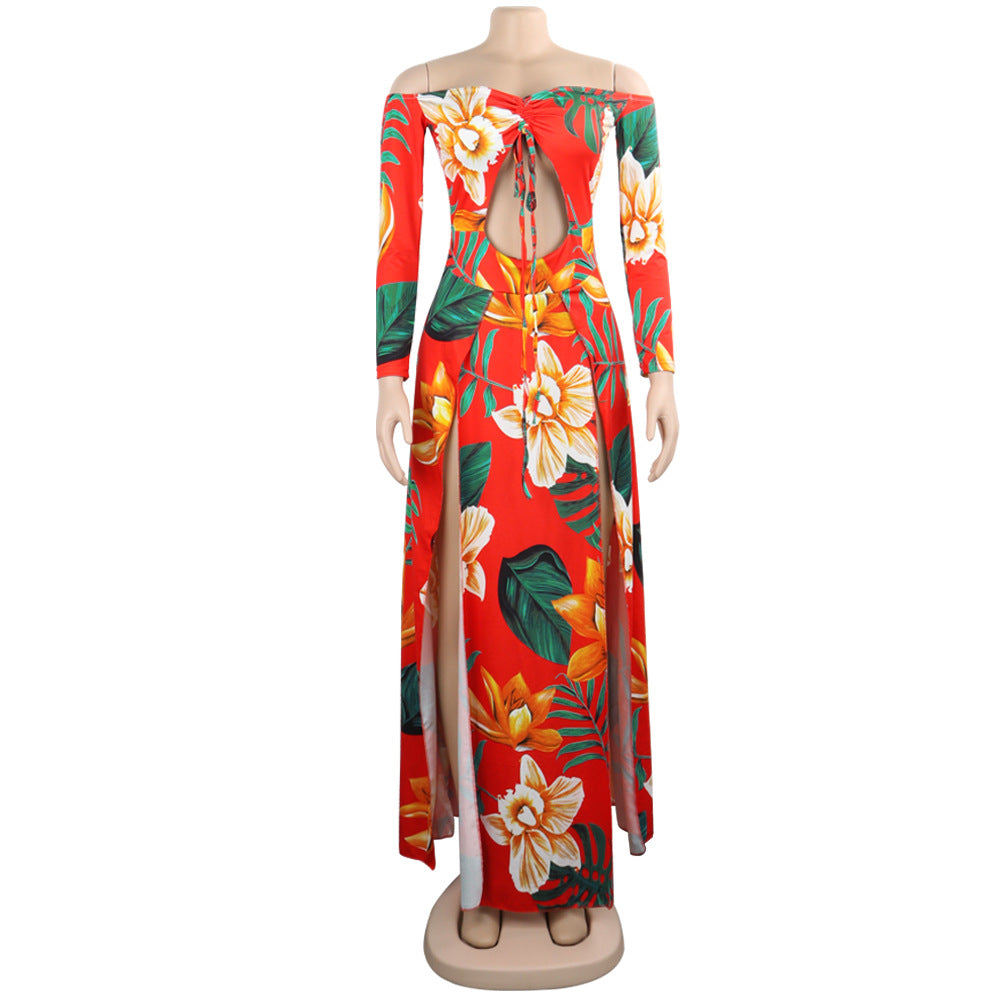 Women sexy irregular Lace-Up off-shoulder Dress 10