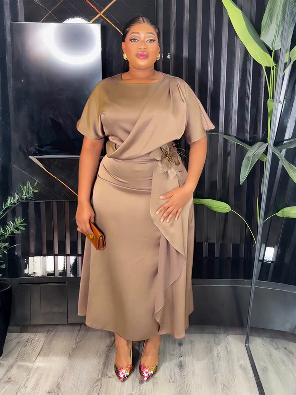 Plus Size African Elegant Solid Dress 8