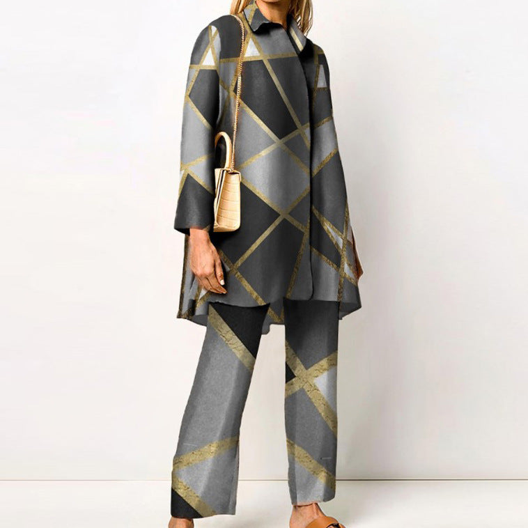 Early Spring Women's Chic Street Print Long Sleeve Fashion Casual Two Piece Pants Set 20