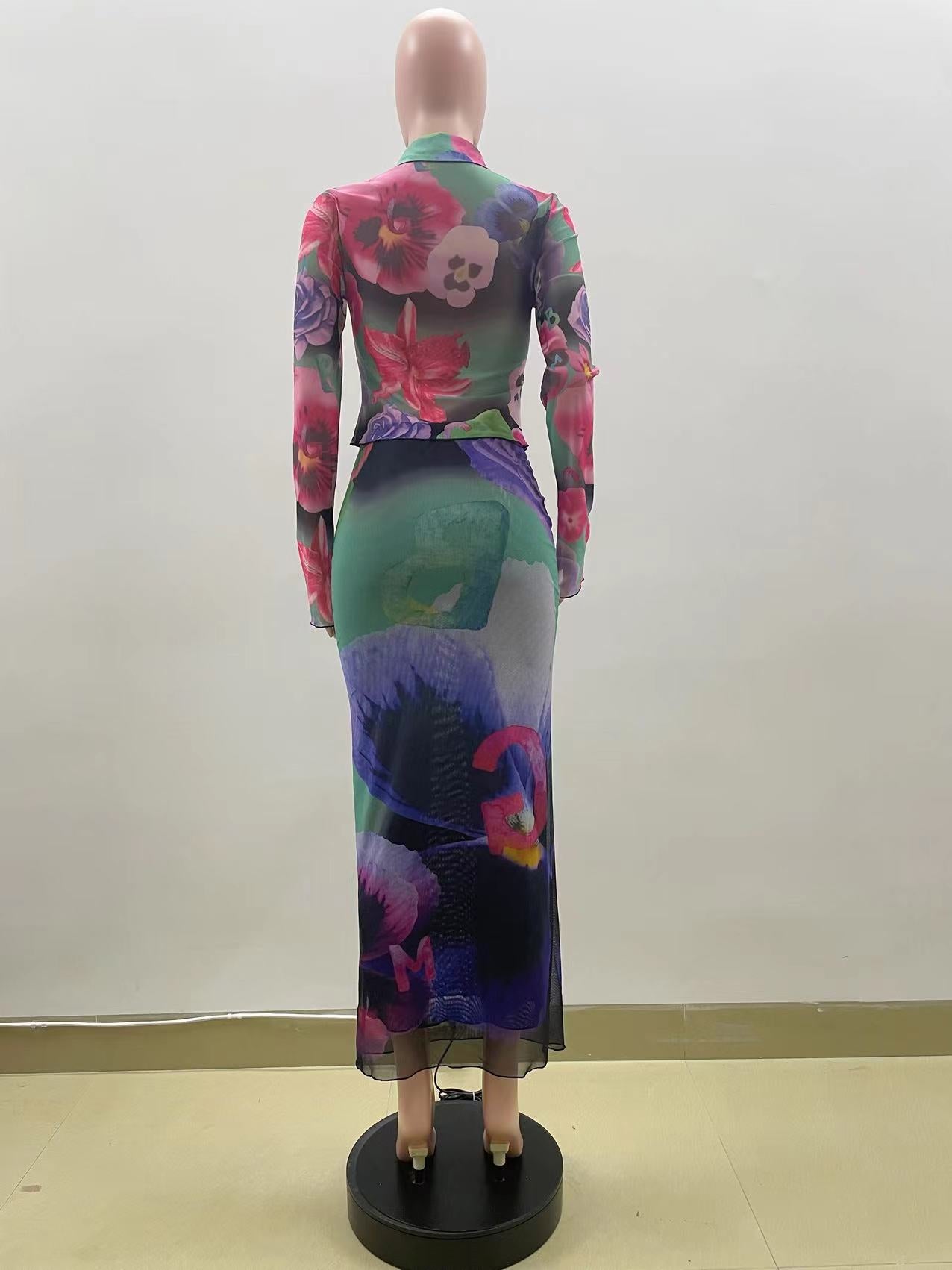 Women Sexy Double Layer Mesh Printed Two-Piece Set 5