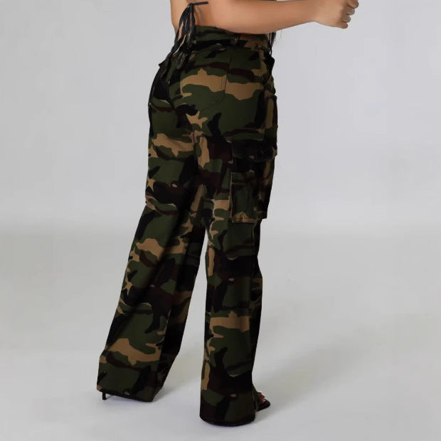 Women Cargo Casual camouflage pocket zipper trousers