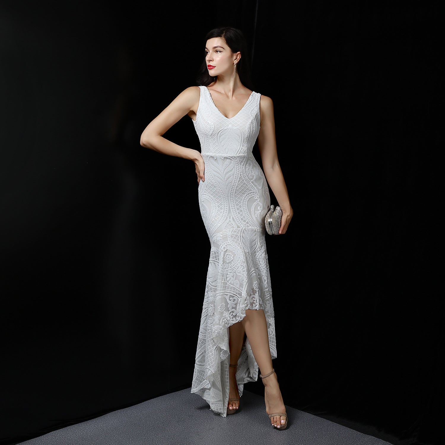 Evening dress female v-neck sexy sequins mermaid party dress dinner dress 8