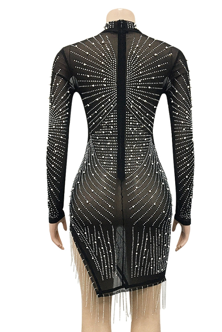 Autumn Party Black Beaded Sexy Fringe Mini Dress 6