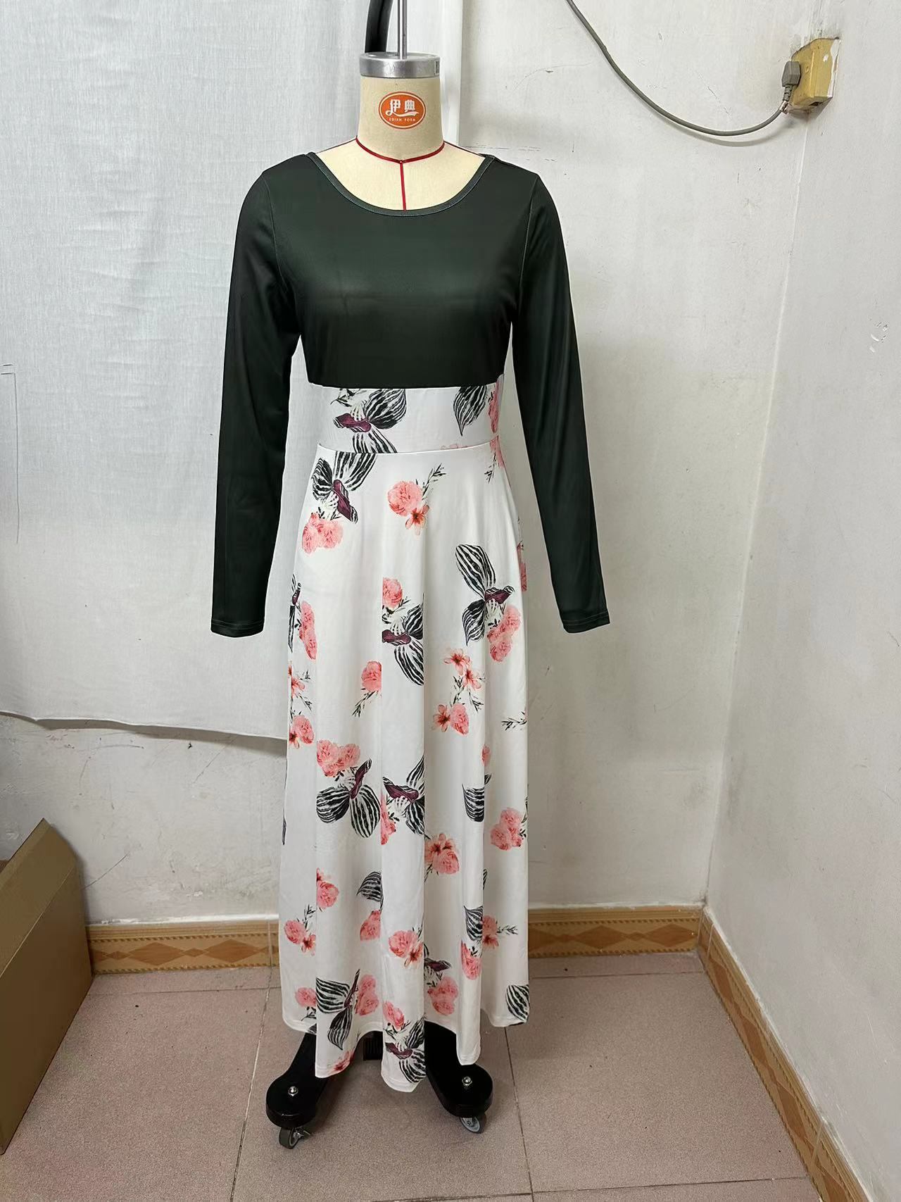 Casual Printed Deep V Half-Sleeve Long Dress 9