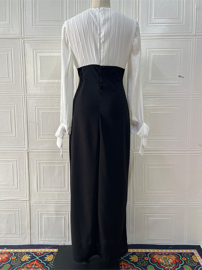 Women Autumn Sexy Style Elegant Colorblock Dress 7