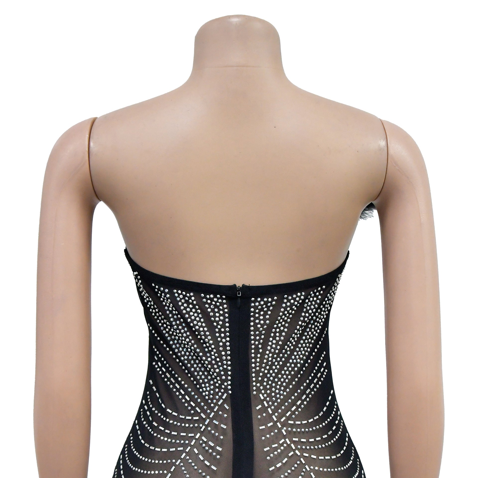 Women Solid Sexy Mesh Beaded Jumpsuit 25