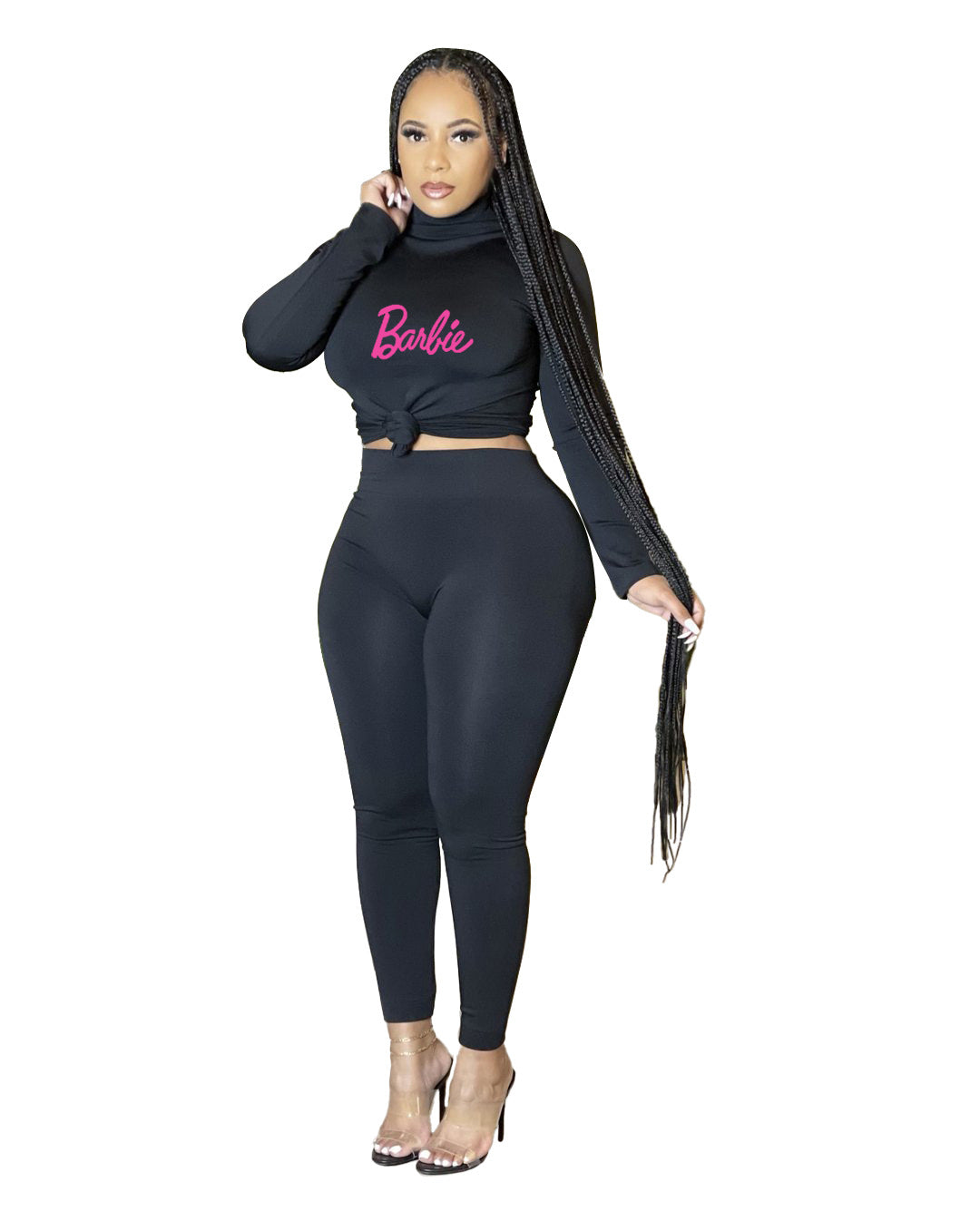 Women Casual Printed Turtleneck Top and Pant Two-piece Set 9