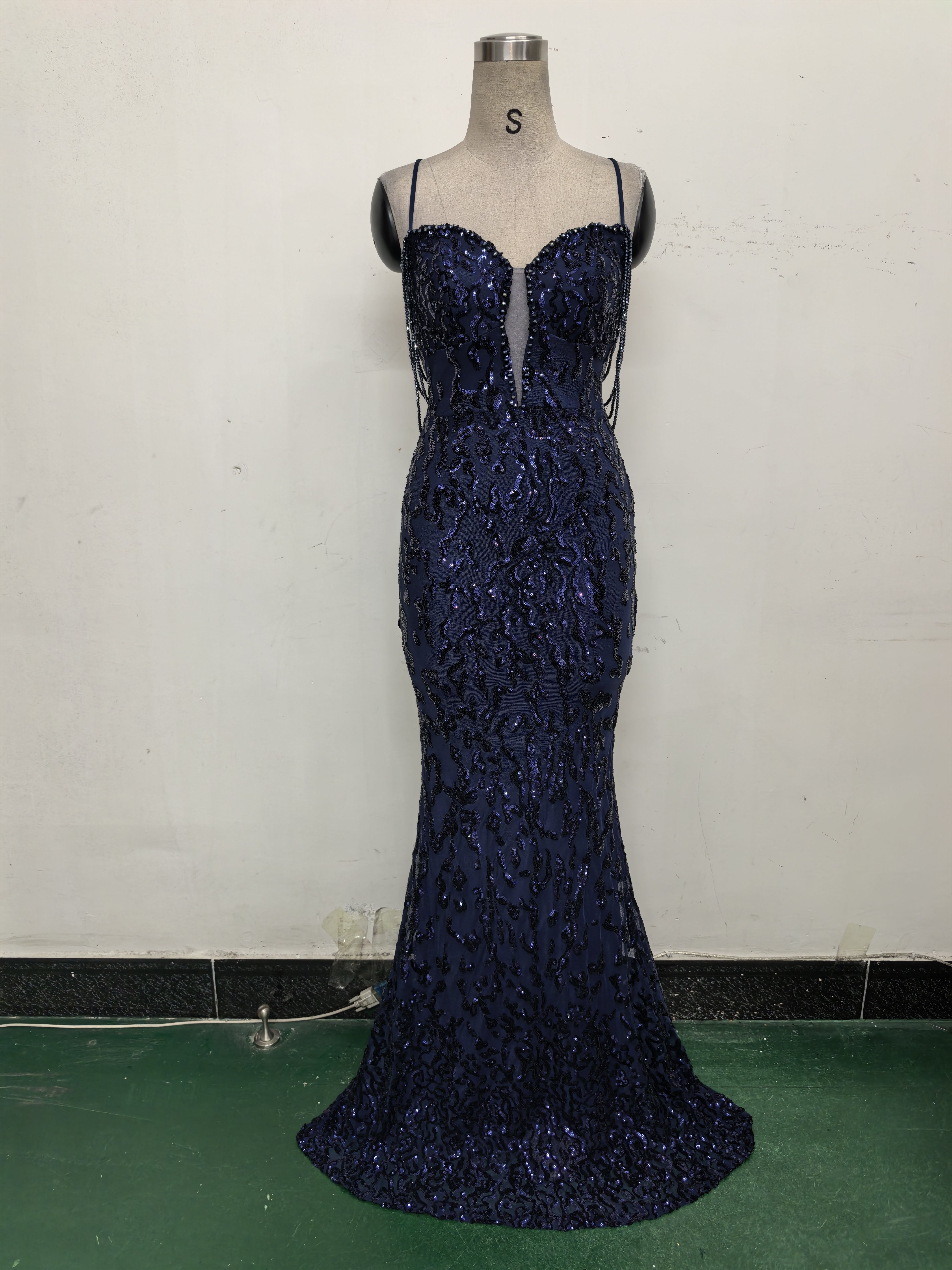 Women crystal diamond sequin embroidery Formal Party evening dress 40