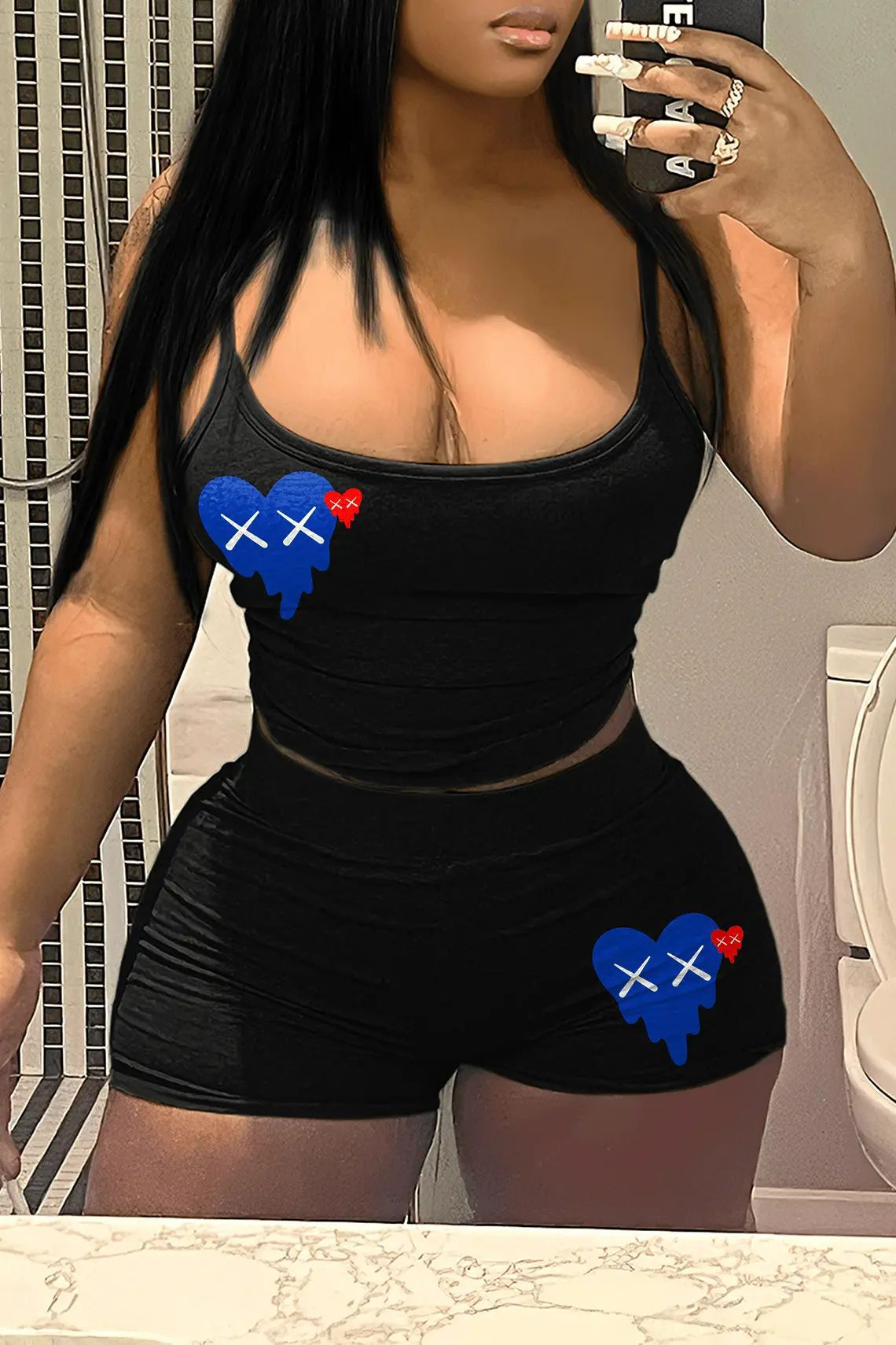 Women Printed Tank Top and Shorts Two-piece Set 3