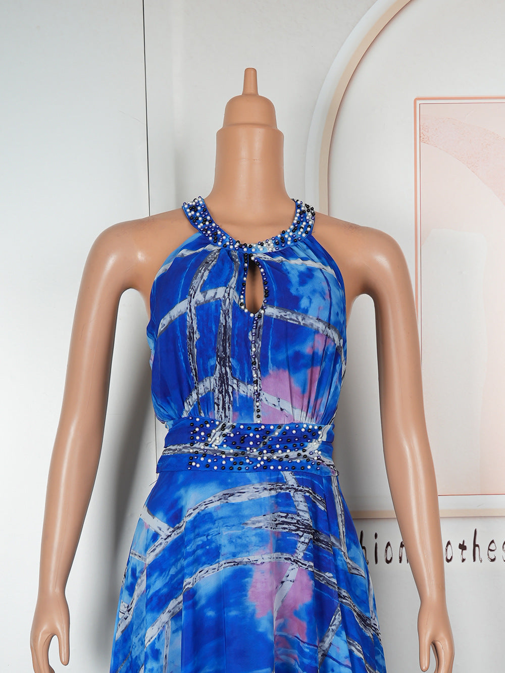 Plus Size Women Off-shoulder Spring and Summer African Print Bubble Bead Maxi Dress 11