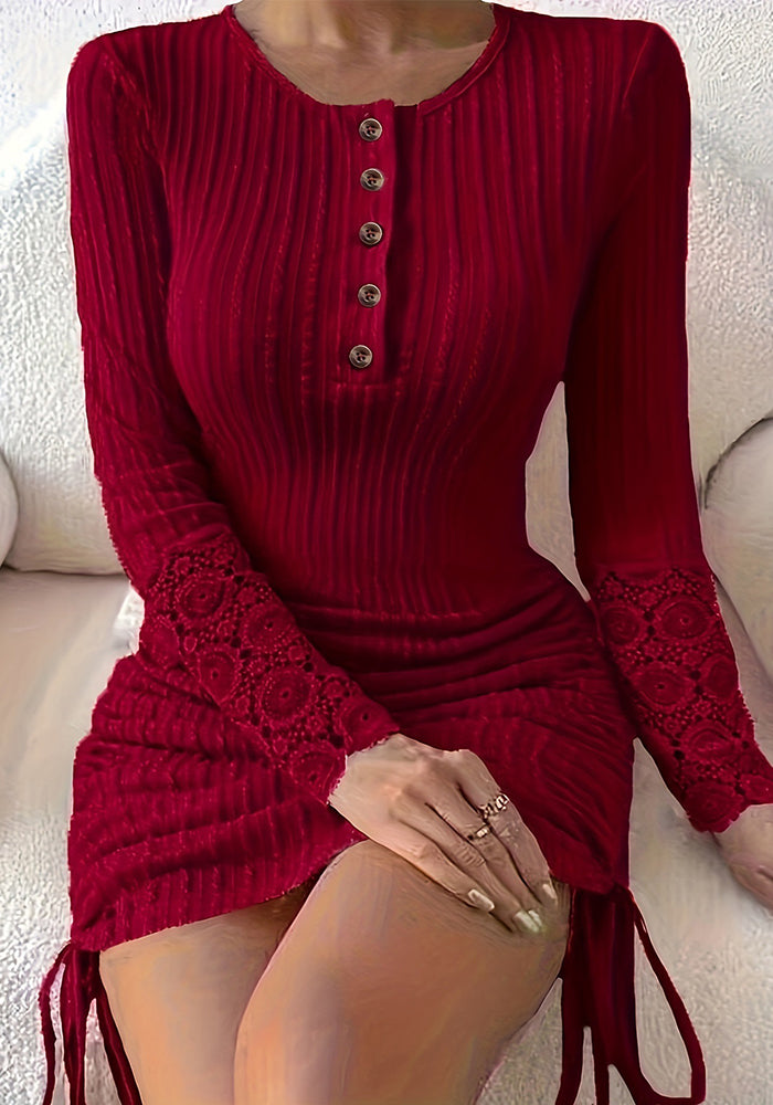 Autumn Women Solid Round Neck Bodycon Dress