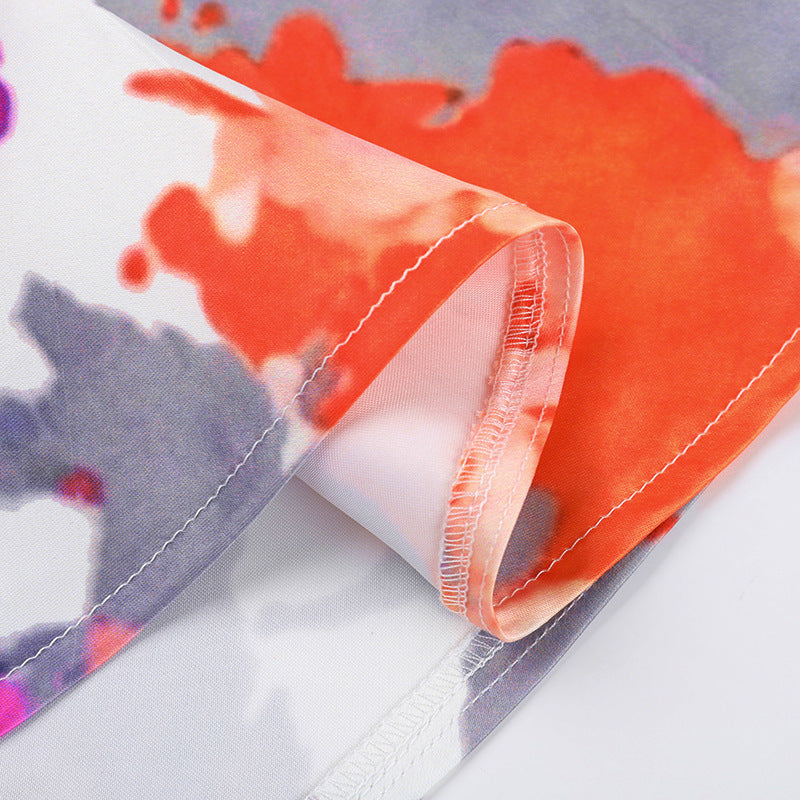 Chic Slim Waist Printed A-Line Summer Short Dress 17