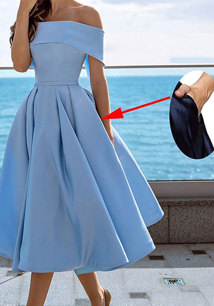 Elegant Off Shoulder Solid Color A-line Party Dress（Processing time need 3-6 days）