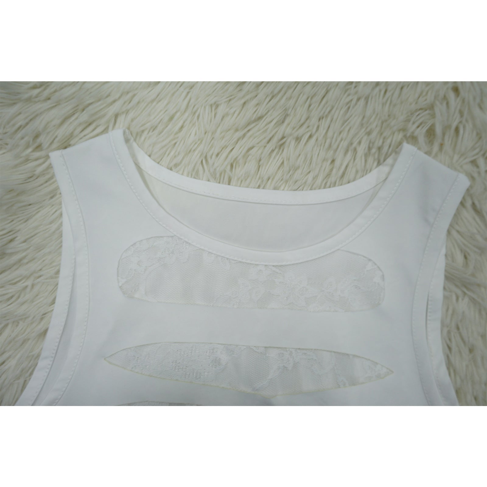 Fashion Women's Sexy Sleeveless Lace Patchwork Two Piece Skirt Set 19