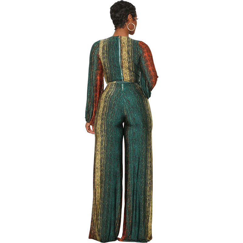 Women Casual Long Sleeve Loose Striped Jumpsuit 5