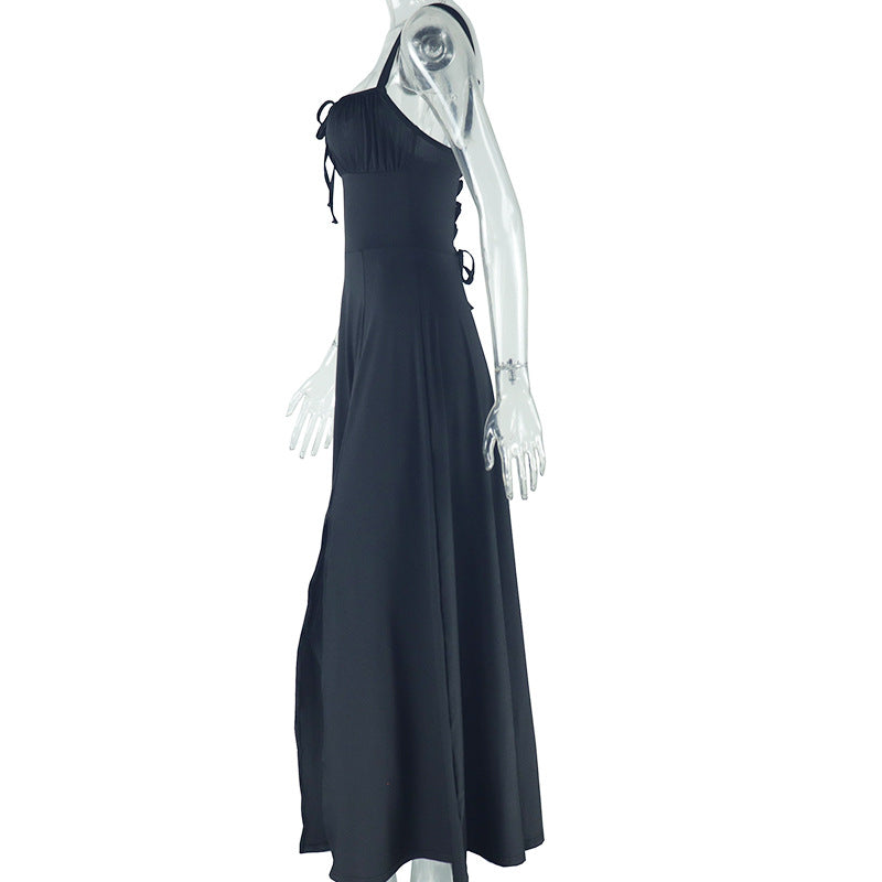 Mid-Length Solid Color Lace-Up Strap  Women's Asual Dress 7