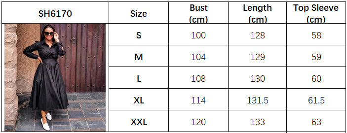 Women Long Sleeve Turndown Collar African Elegant Black Dress 6