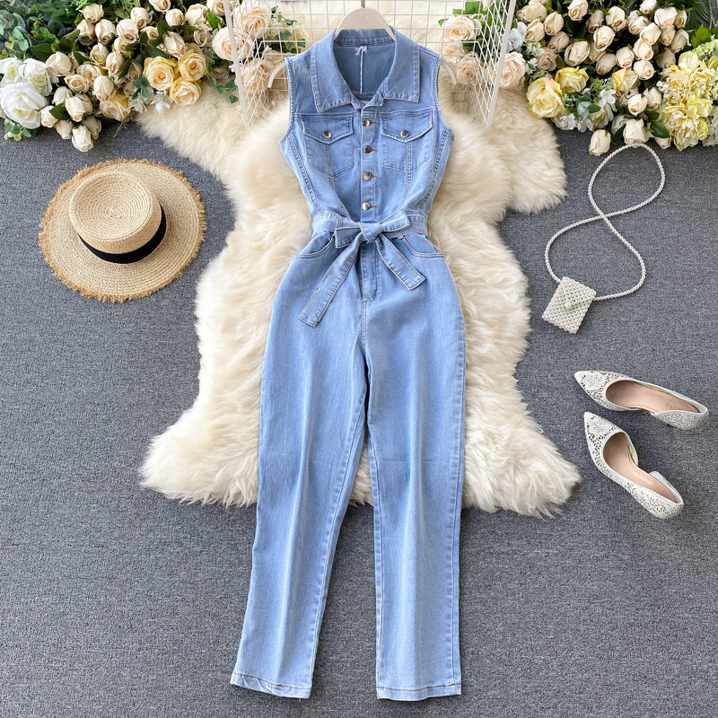 Women Denim Wide Leg Jumpsuit