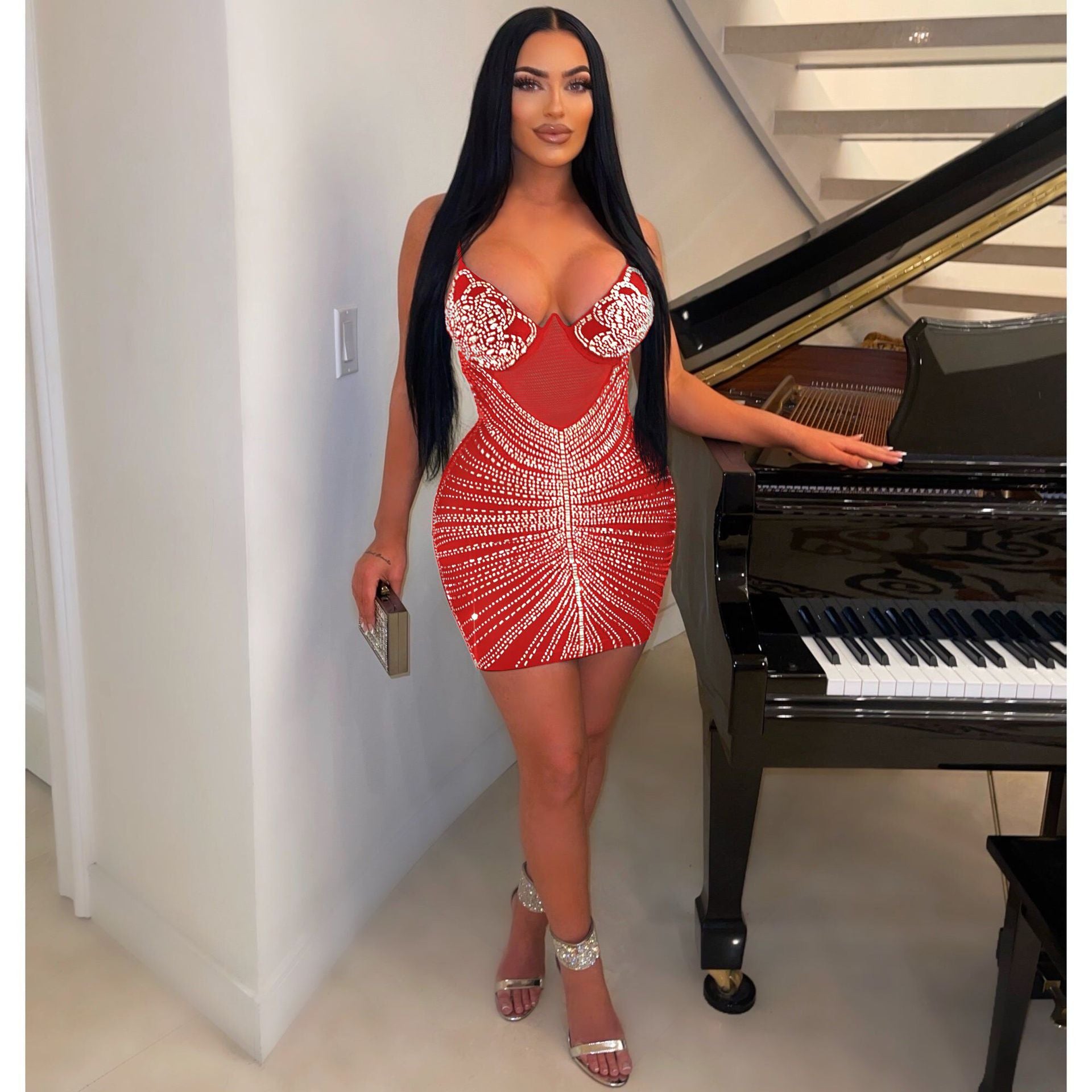 Sexy Beaded Strap Dress Nightclub Wear 3