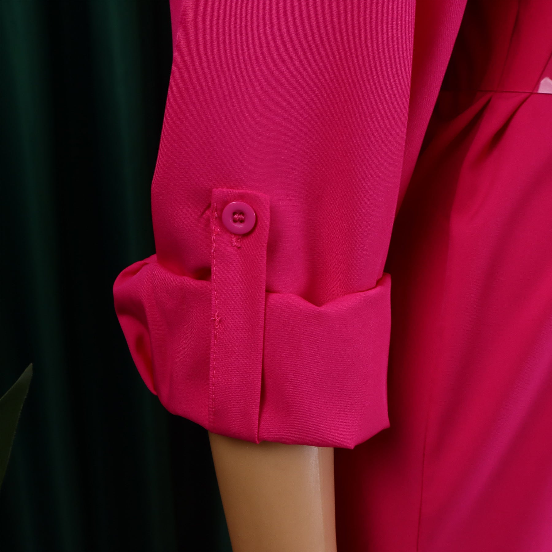 Women's Turndown Collar Solid Color Fashion Loose Casual Button Irregular Shirt Dress 23