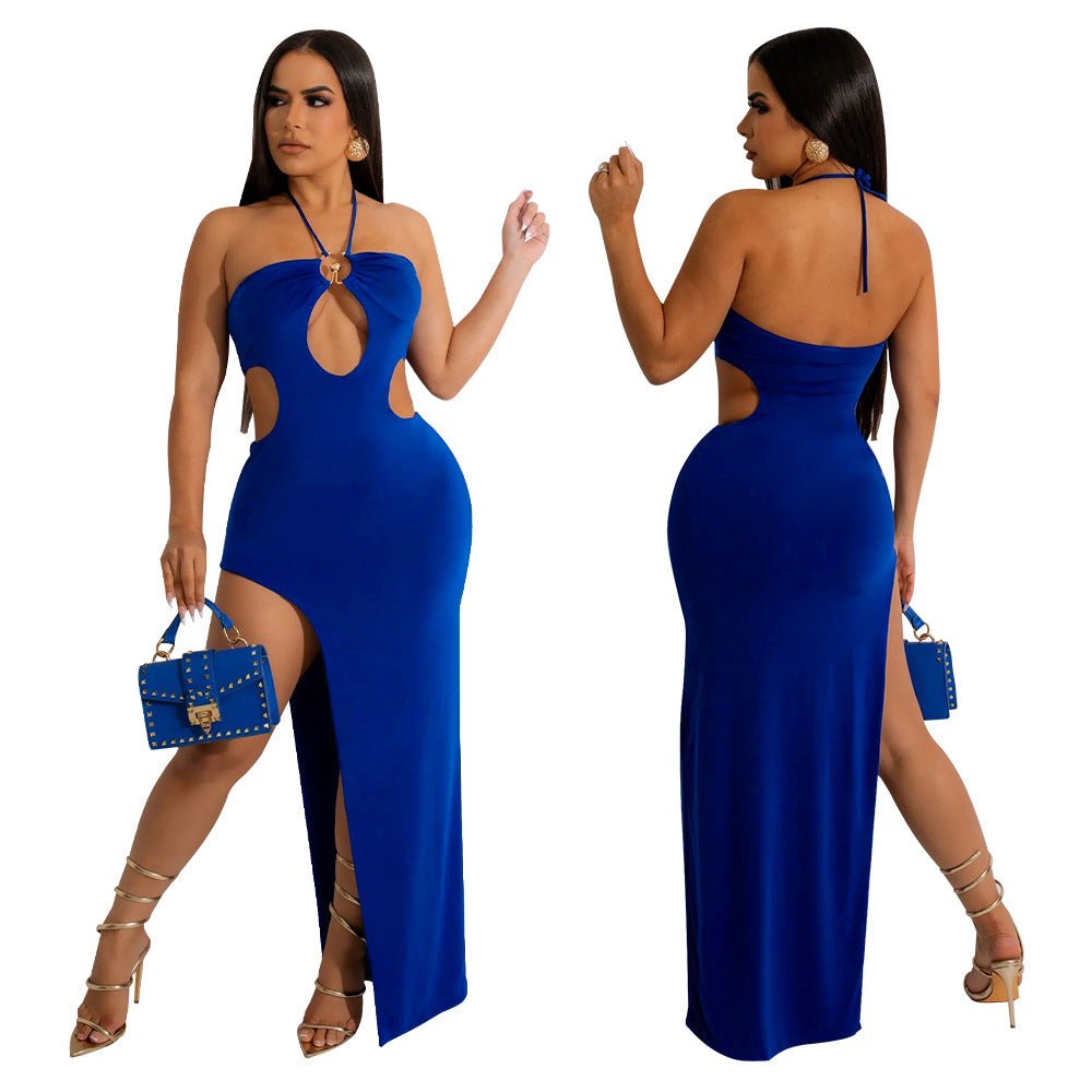 Women's Irregular Slit Maxi Sexy Low Back Cutout Dress