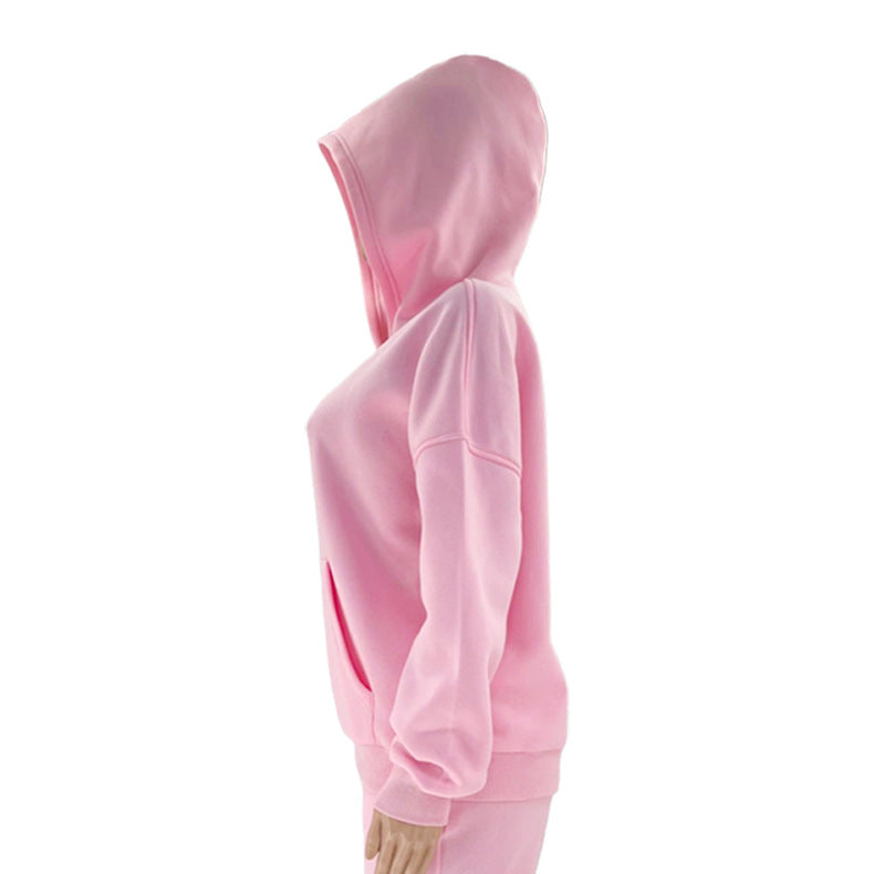 Autumn and winter solid color fleece Hoodies pants two-piece fashionable casual set 24