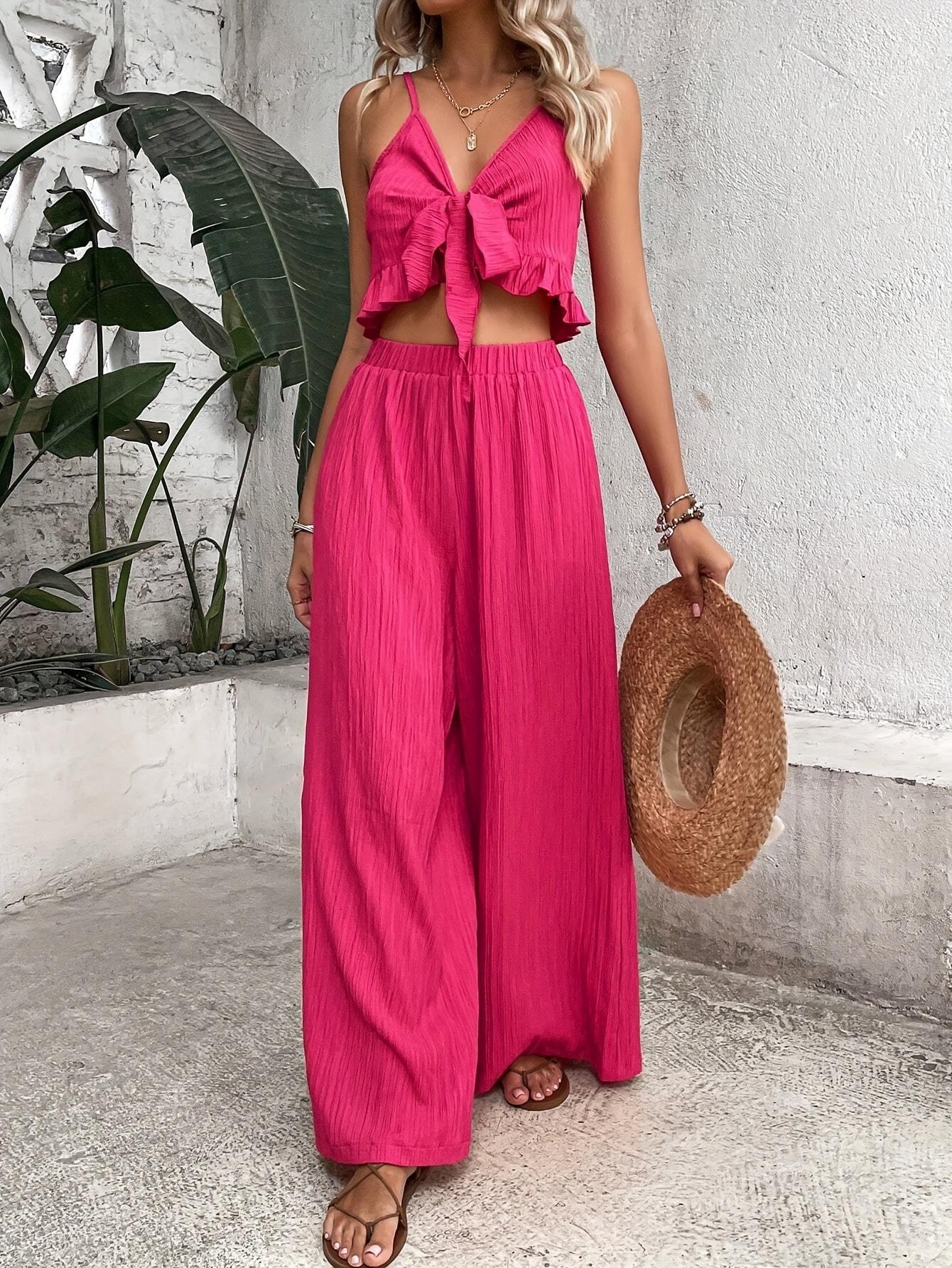 Women's Two-Piece Strap Vest Wide Leg Pants Spring and Summer Two-Piece Outfit 6