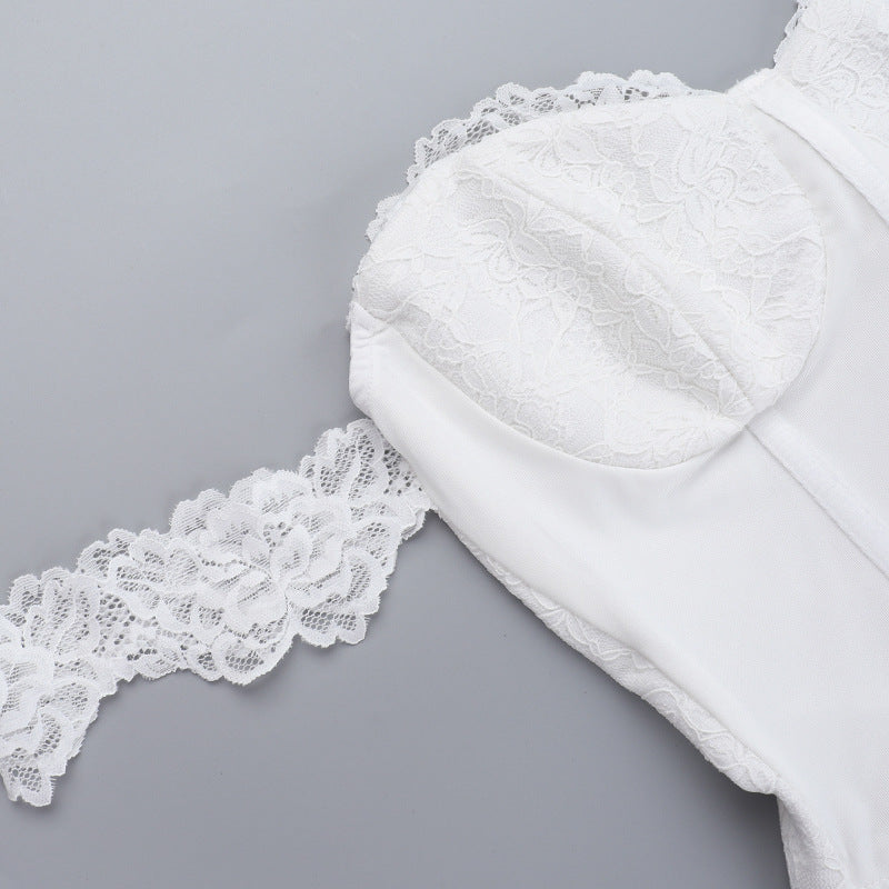 Women Summer Sexy Lace Waist Off Shoulder Dress 6