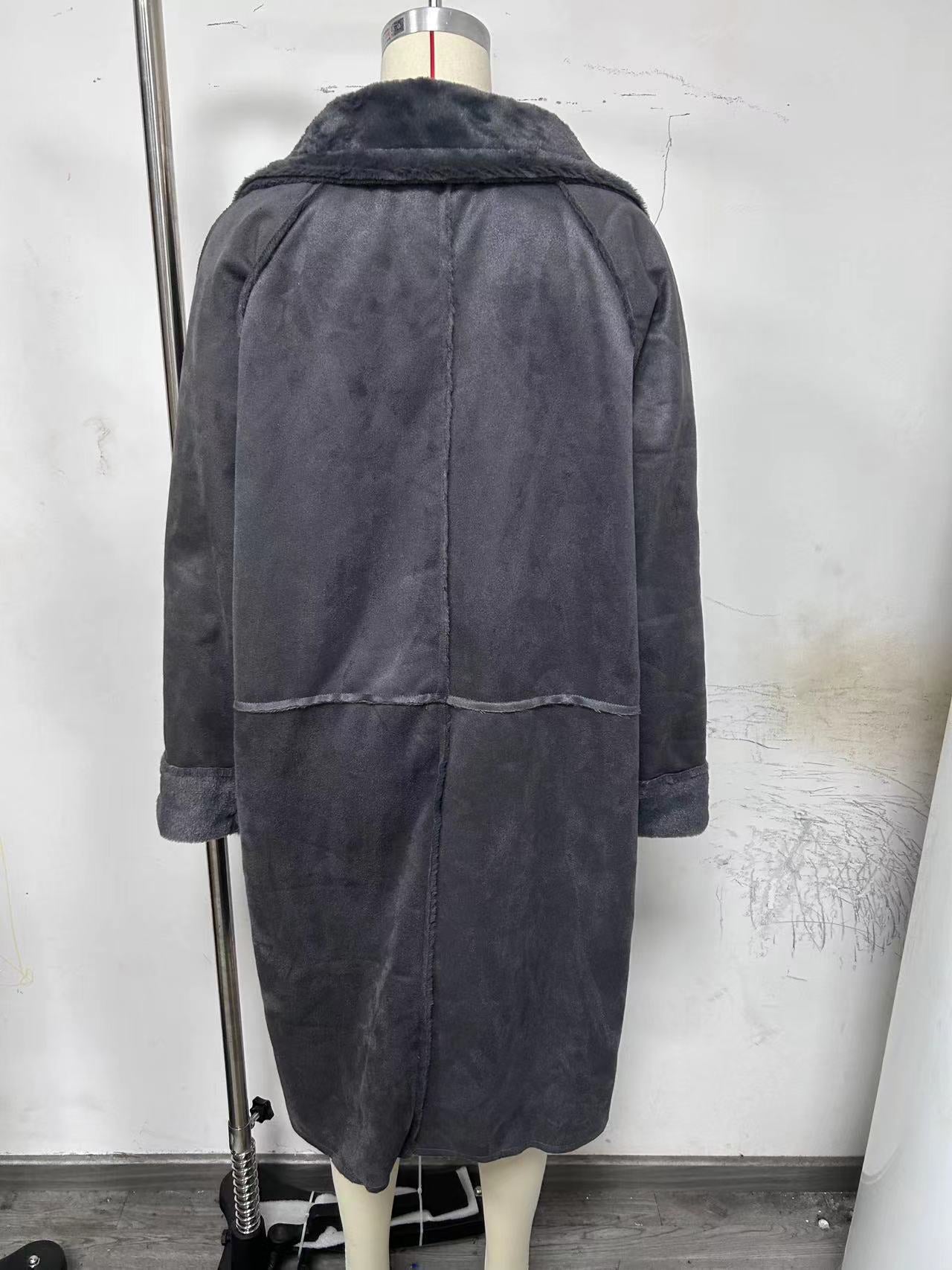 Winter Turndown Collar Long Sleev Fur Suede Coat 11