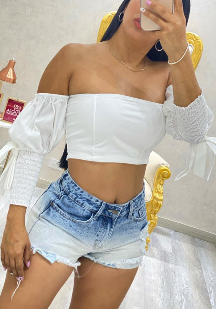 Summer Women's High Waist Slim Fit Gradient Denim Shorts