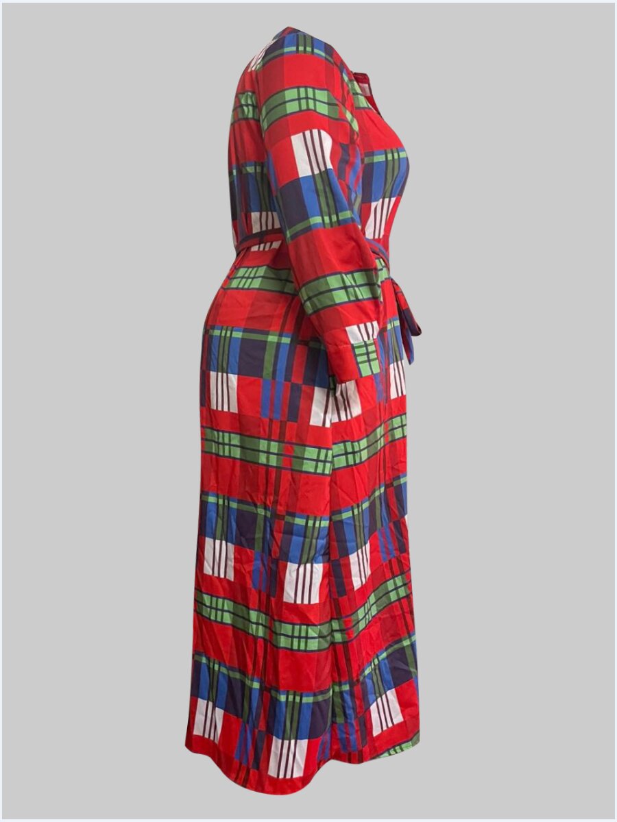 Plus Size Women Plaid Long Sleeve Dress 5