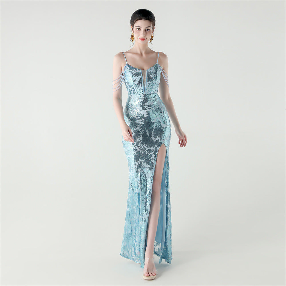 Women cross Lace-Up fishtail evening dress Formal Party evening dress 11