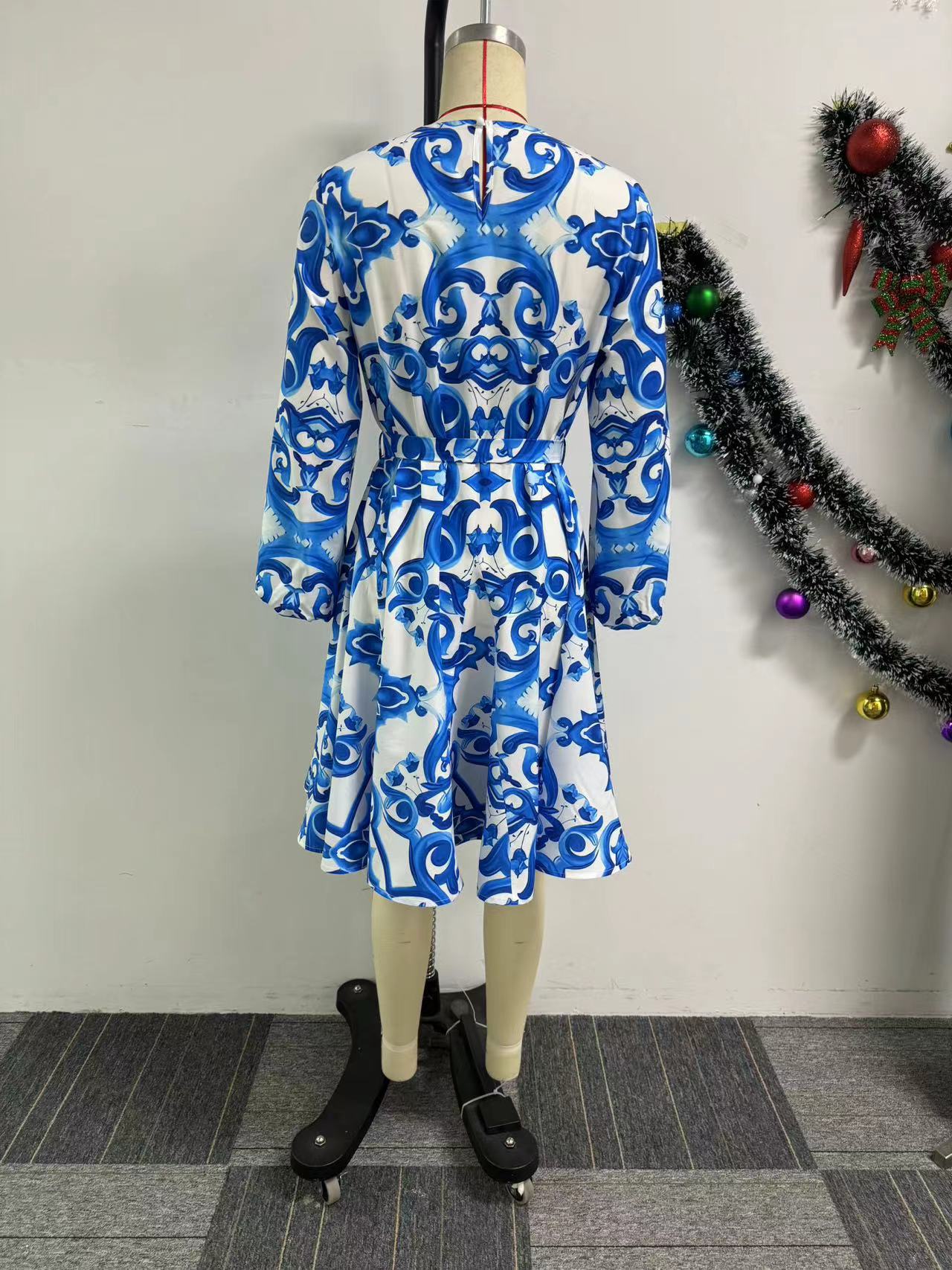 Women sexy print Lace-Up Loose Dress 7