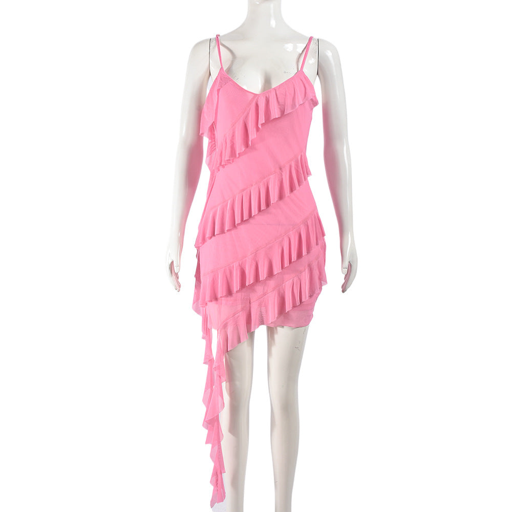 Women sexy suspender ruffle dress 4