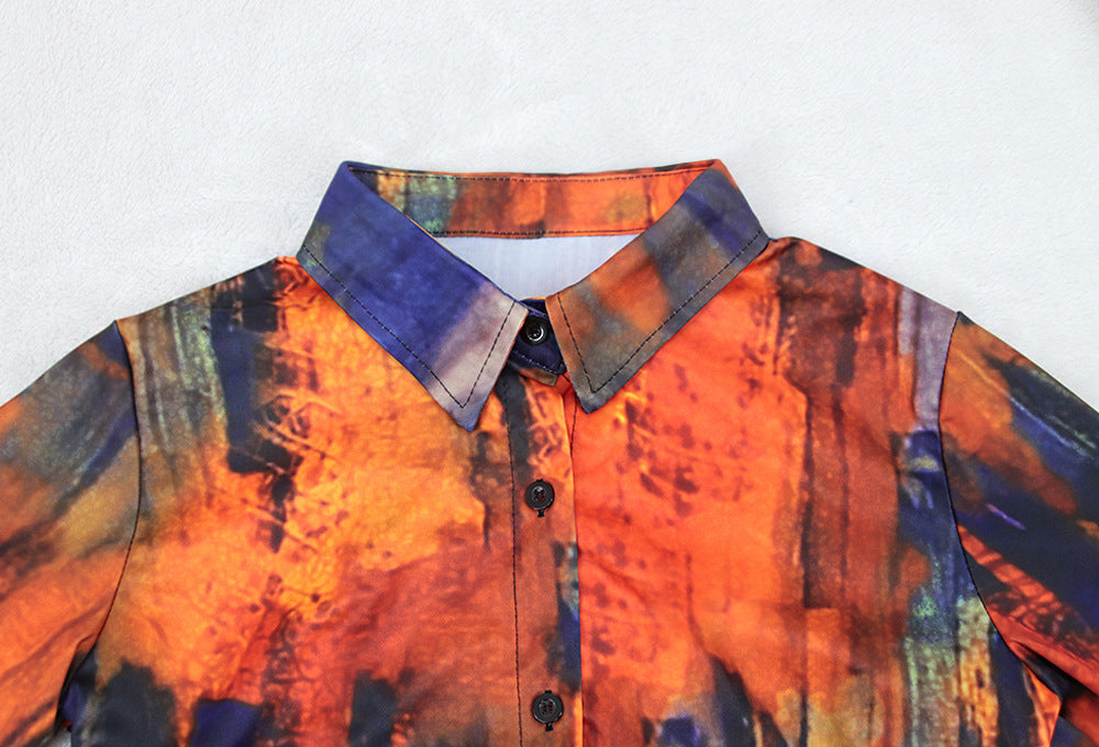 Women Turndown Collar Long Sleeve Printed Casual Two-piece Set 18