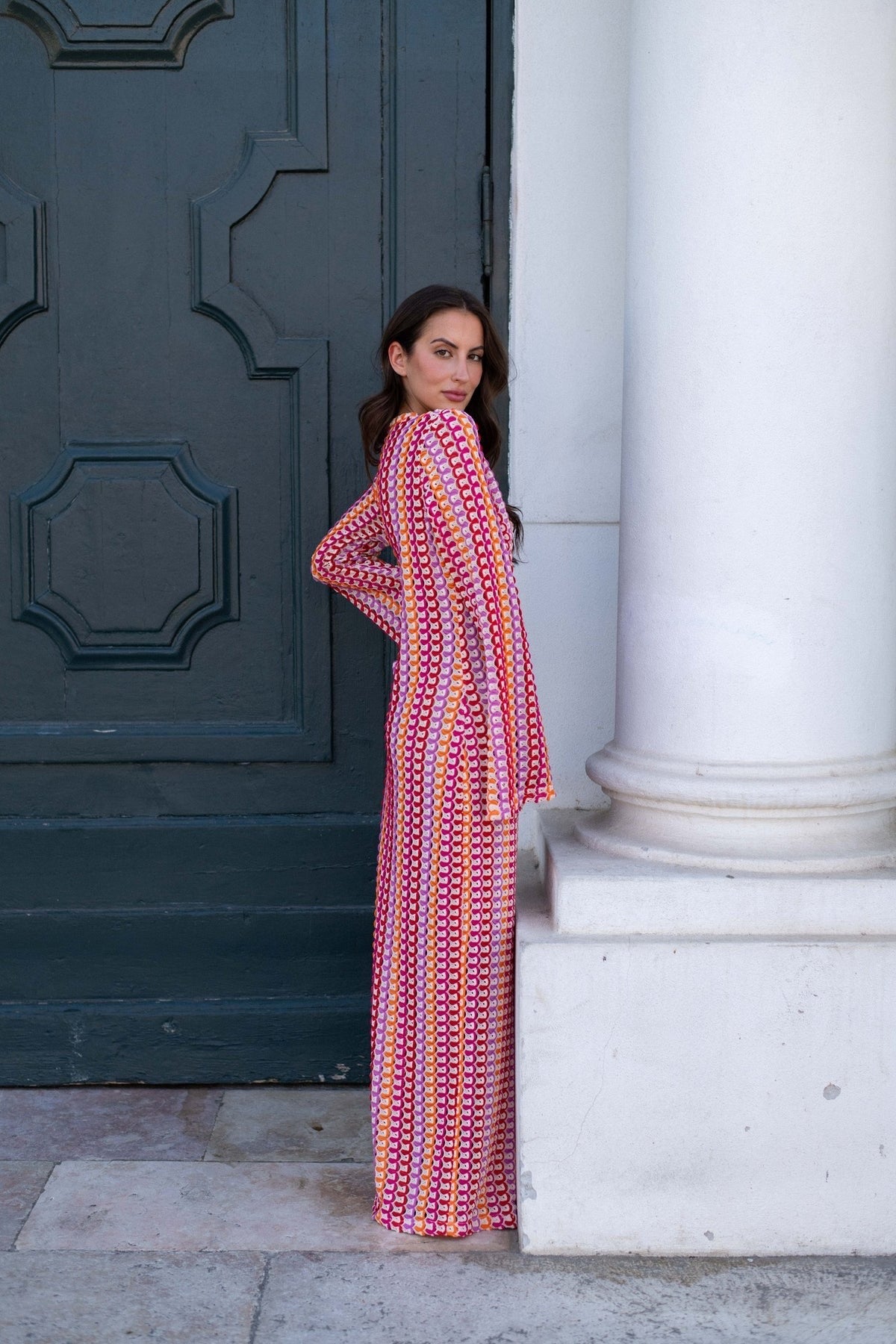 Women Contrast Color Lace Hollow Slit Maxi Dress 14