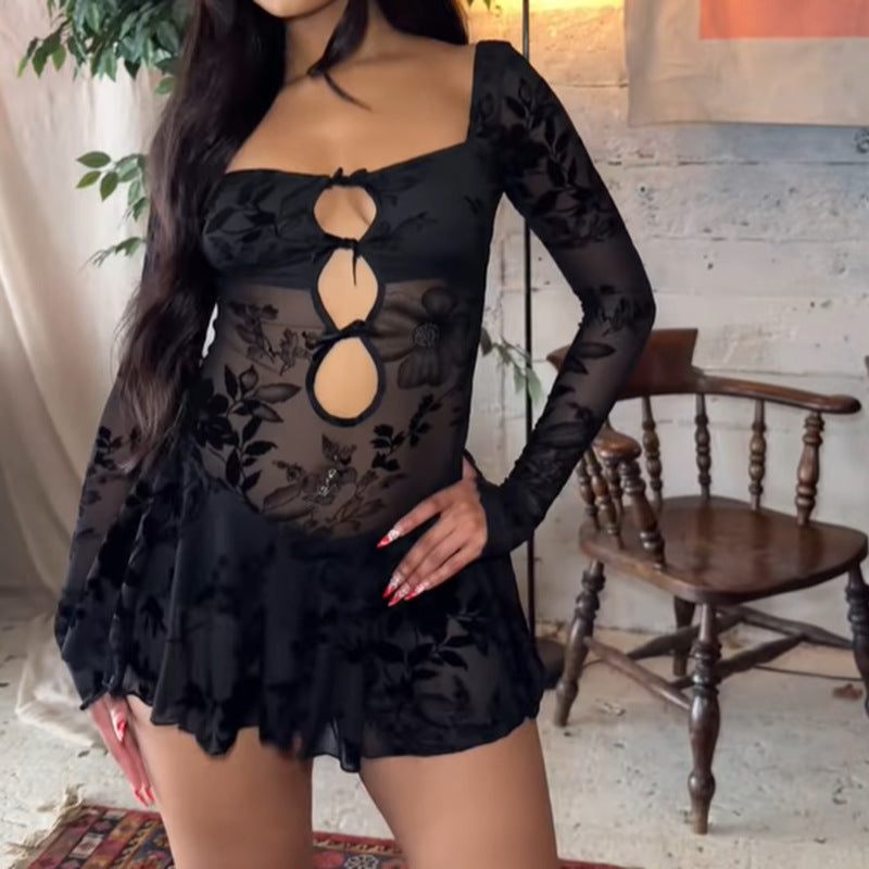 Women Sexy Hollow Mini Bodycon Dress 4