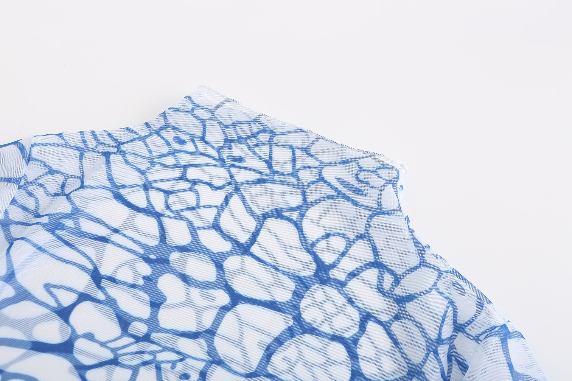 Summer See-Through Mesh Dress Women High Collar Print Long Sleeve Tight Fitting Bodycon Dress 6