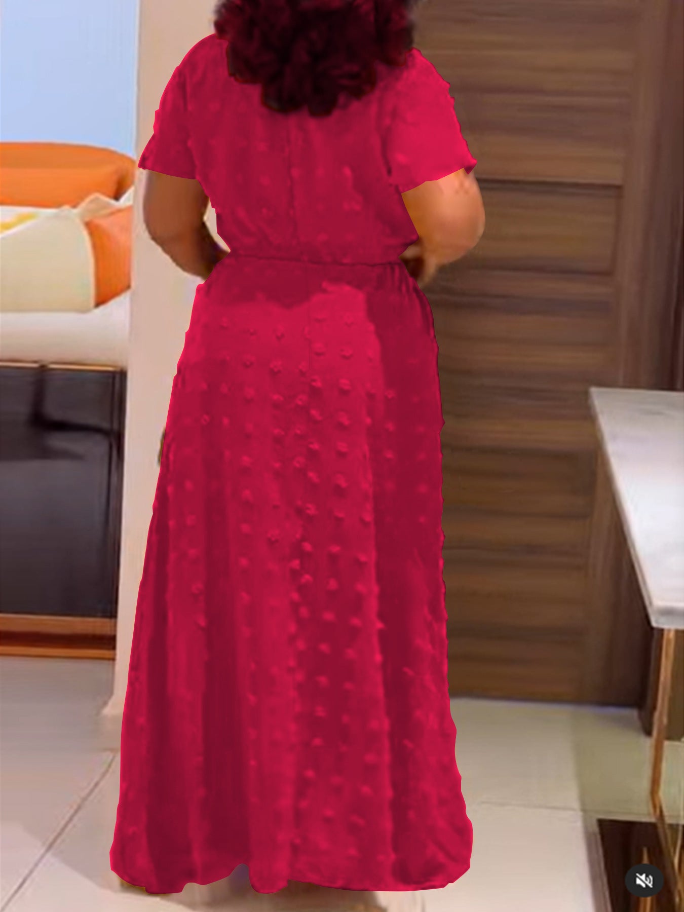 Women Summer Plus Size Solid Bat Sleeves Dress 4