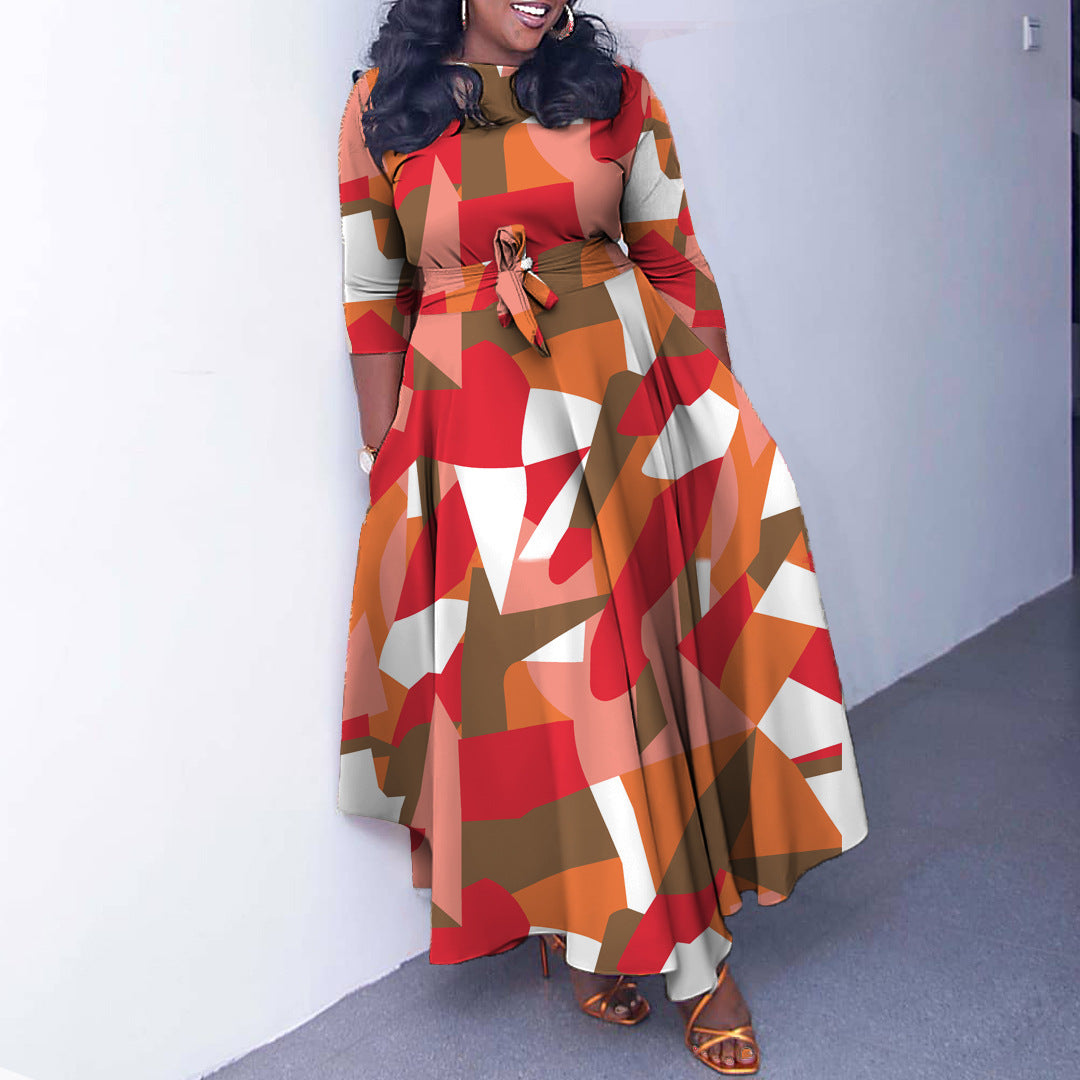 Women's Spring Fashion Chic Printed Long Sleeve African Plus Size Maxi Dress 3