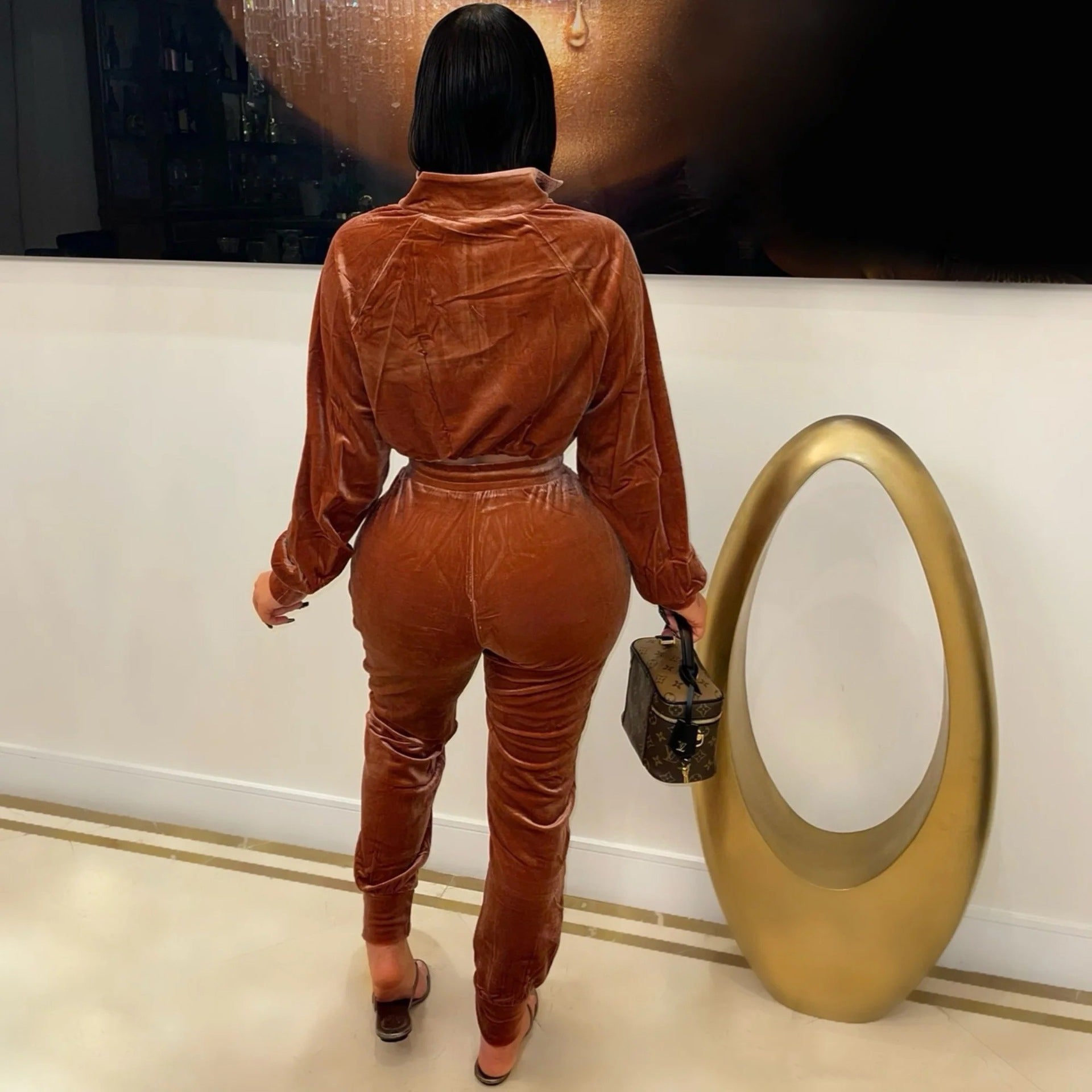 Women Casual sports Casual Veet Top and Pant two-piece set 5