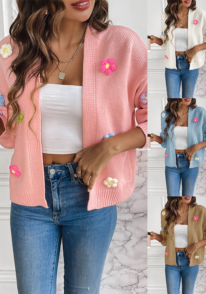 Flower Sweet Knitting Cardigan Sweater Jacket For Women Lazy Style Casual Loose Sweater