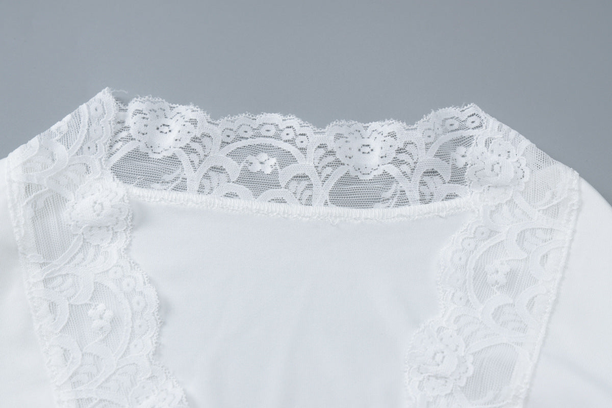 Women summer sexy v-neck lace lace Patchwork long-sleeved Top 11