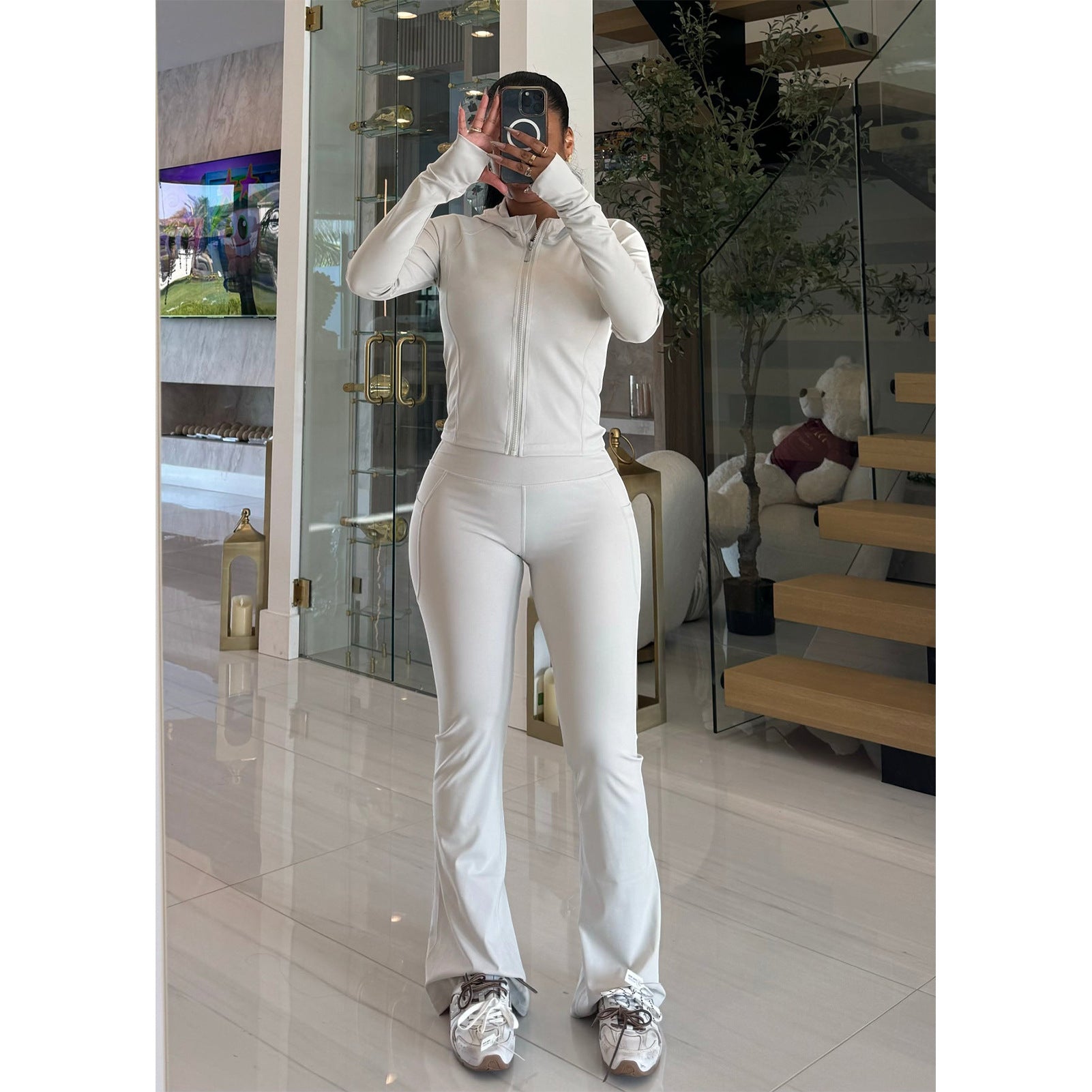 Tight Fitting Quick-Dry Gym Pockets Zipper Yoga Suit Outdoor Running Sportswear