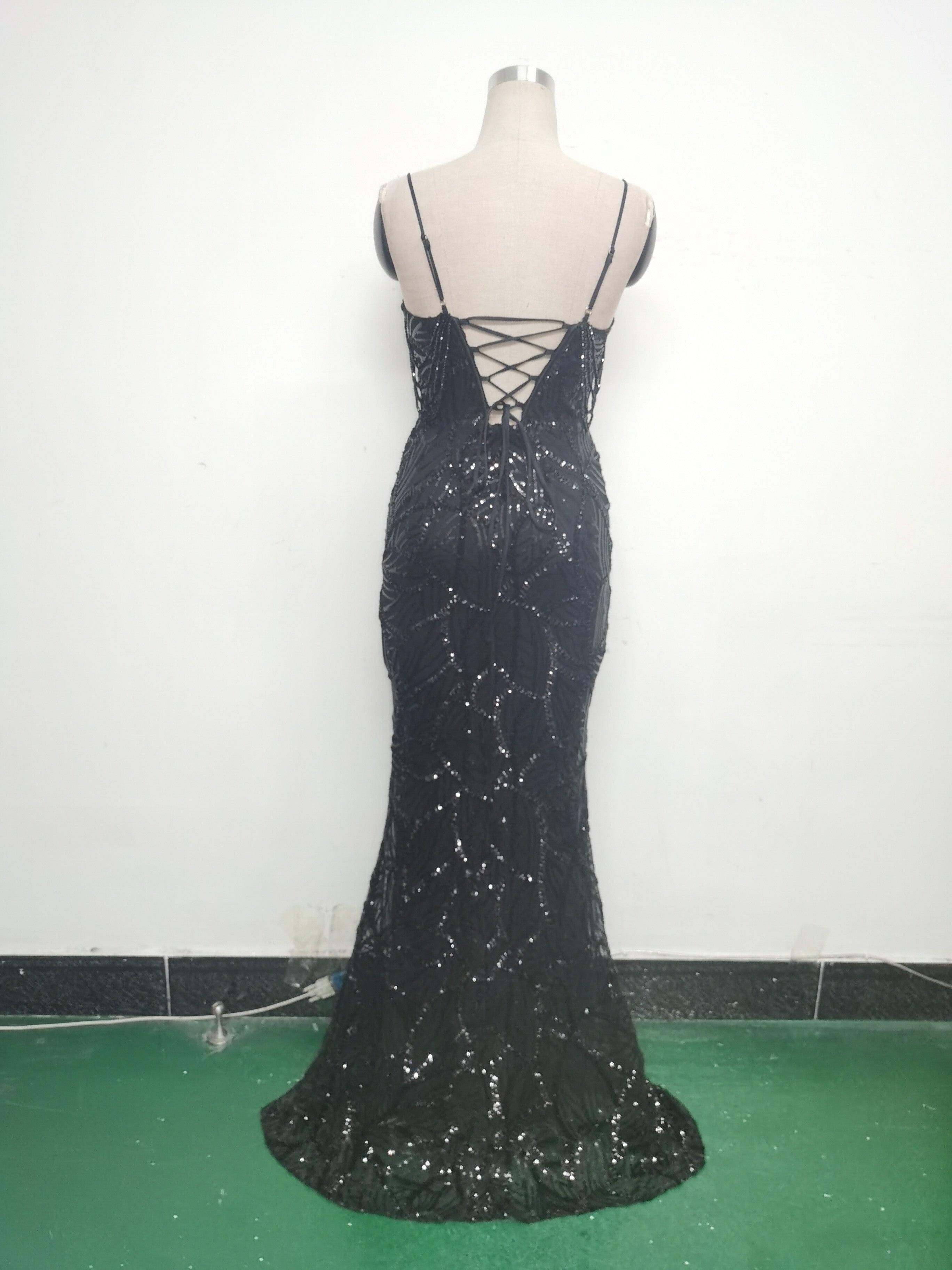 Women beaded cross Lace-Up hollow Patchwork Formal Party evening dress 31